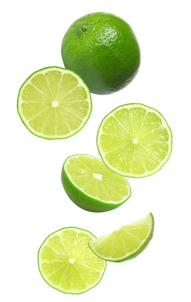 Beyaz Arkaplanda Düşen Limon Kolajı — Stok fotoğraf