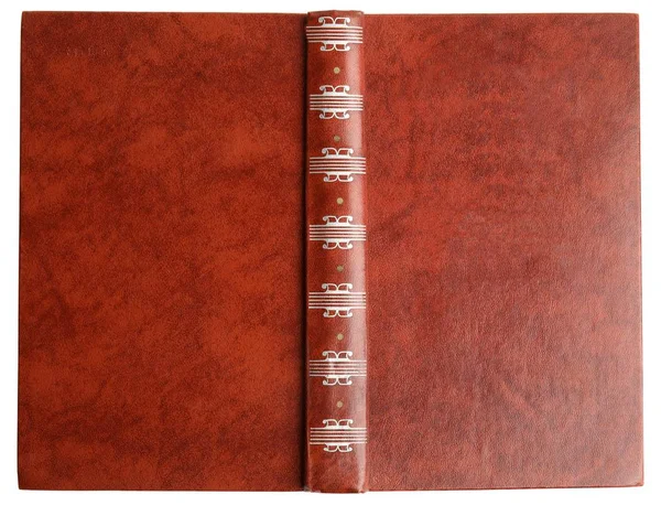 Abrir Livro Antigo Com Capa Marrom Vintage Isolado Branco Vista — Fotografia de Stock