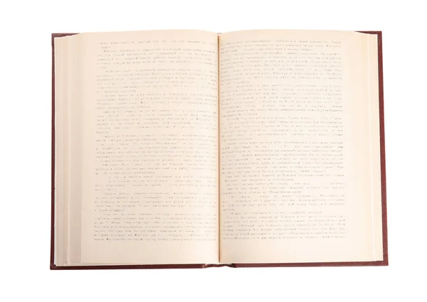 Άνοιγμα παλαιού βιβλίου σκληρού καλύμματος που απομονώνεται σε λευκή, κορυφαία προβολή — Φωτογραφία Αρχείου