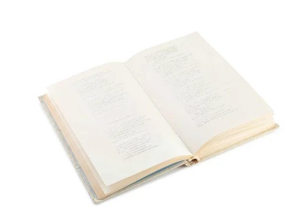 Άνοιγμα παλαιού βιβλίου σκληρού καλύμματος απομονωμένου σε λευκό — Φωτογραφία Αρχείου