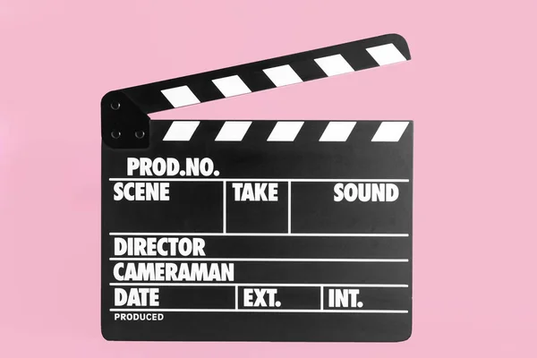 Clapper Board Sur Fond Rose Production Cinématographique — Photo