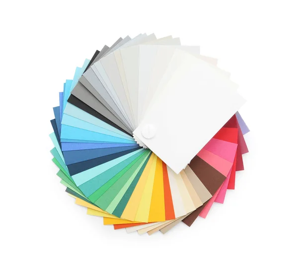 Amostras de paleta de cores isoladas em branco, vista superior — Fotografia de Stock
