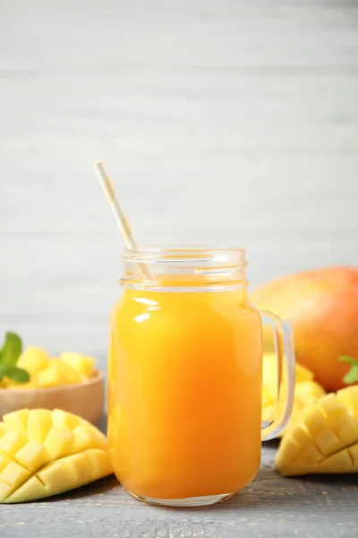 Fresh Delicious Mango Drink Wooden Table — Stock Photo, Image