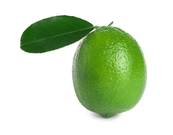 Fresh ripe lime with green leaf isolated on white — Stock Photo, Image