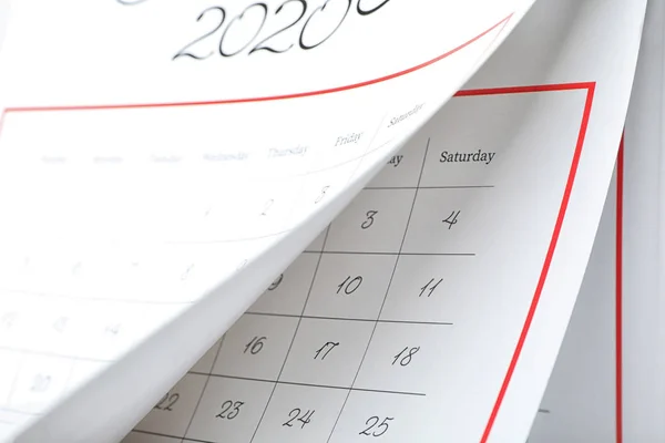 Calendario Cartaceo 2020 Con Pagine Girate Come Sfondo Primo Piano — Foto Stock