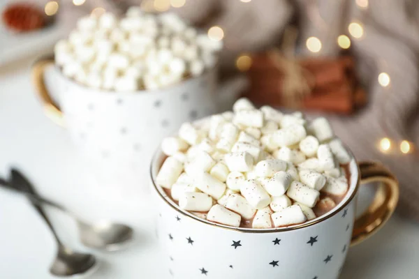 Delicious Cocoa Drink Marshmallows Table Closeup — Stock Photo, Image