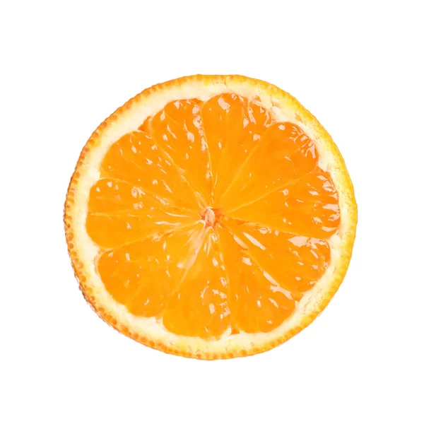 Skiva Färsk Mogen Mandarin Isolerad Vitt Citrusfrukter — Stockfoto