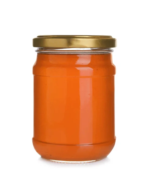 Sklenice organického medu izolovaná na bílém — Stock fotografie