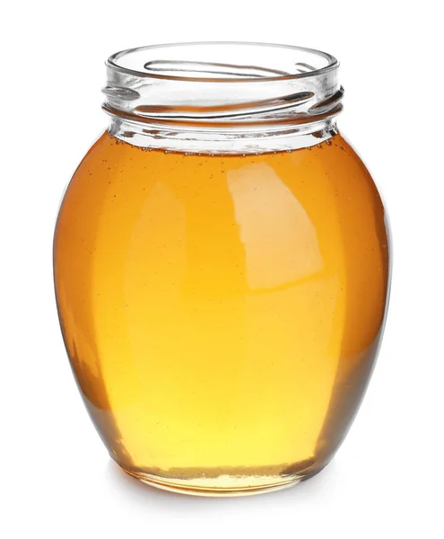 Tarro de miel orgánica aislado en blanco — Foto de Stock