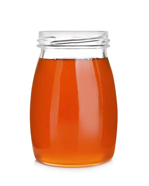 Tarro de miel orgánica aislado en blanco — Foto de Stock