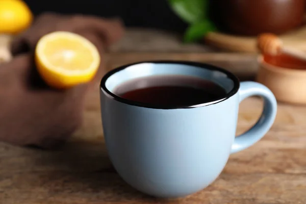 Taça Chá Quente Delicioso Mesa Madeira — Fotografia de Stock