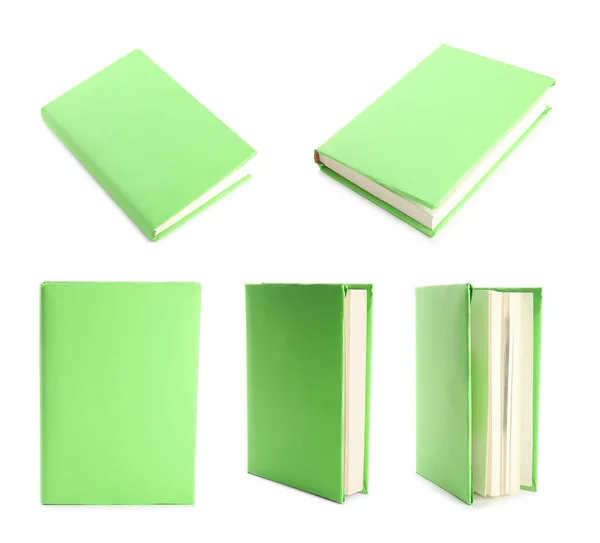 Conjunto Livros Capa Verde Sobre Fundo Branco — Fotografia de Stock