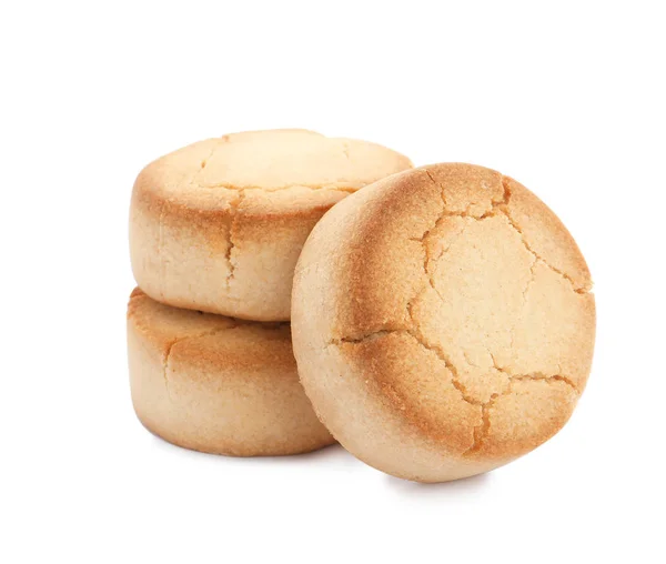 Doce deliciosos biscoitos de manteiga no fundo branco — Fotografia de Stock