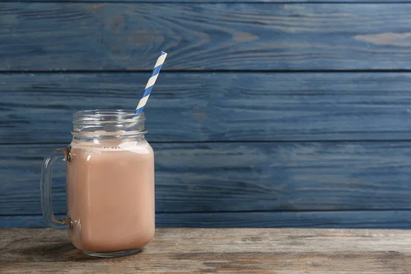 Protein Shake Wooden Table Space Text — Stock Photo, Image