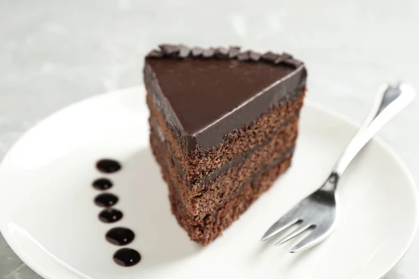 Piece Tasty Chocolate Cake Served Plate — Stock Photo, Image