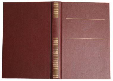 Eskimiş kahverengi kapaklı, beyaz, üst görünümü olan eski bir kitabı aç