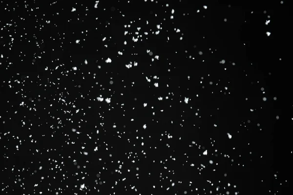 Witte Sneeuw Valt Neer Zwarte Achtergrond — Stockfoto