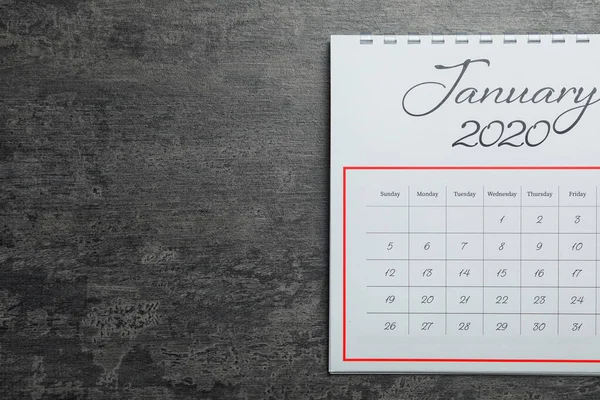 Januari 2020 Kalender Grijze Stenen Achtergrond Bovenaanzicht Ruimte Voor Tekst — Stockfoto