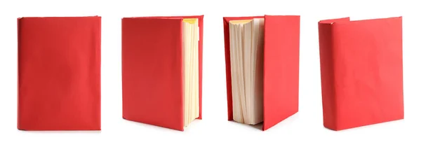 Beyaz Arkaplanda Kırmızı Kapak Kitapları Kümesi — Stok fotoğraf