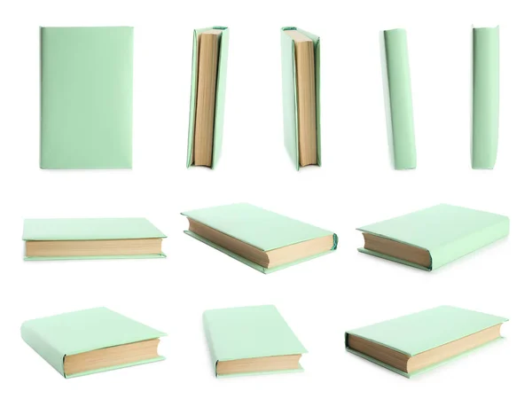 Set Hellgrüner Einband Bücher Auf Weißem Hintergrund — Stockfoto