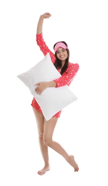 Beautiful Woman Pillow White Background Bedtime — Stock Photo, Image