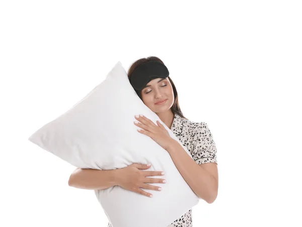 Beautiful Woman Pillow White Background Bedtime — Stock Photo, Image