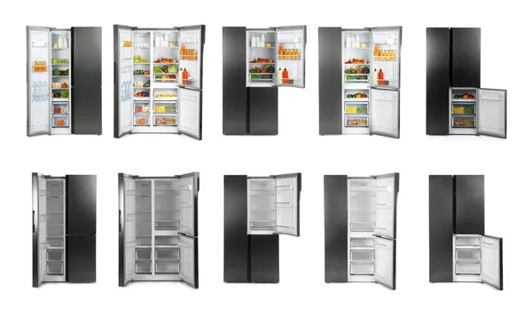 Колаж Сучасних Холодильників Білому Тлі — стокове фото