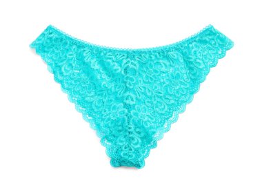 Zarif turkuaz kadın iç çamaşırları beyaz, üstten görünüyor.