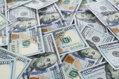 Arka plan olarak dolar banknotları, yakın plan. Para ve finans
