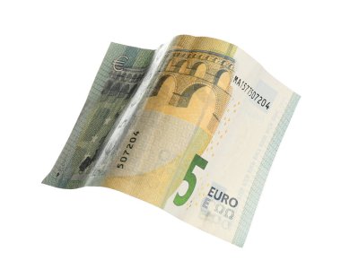 Euro banknotu beyaza izole edilmiş. Uçan para