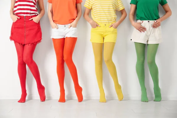 Women Wearing Bright Tights White Wall Closeup — Stock Photo, Image