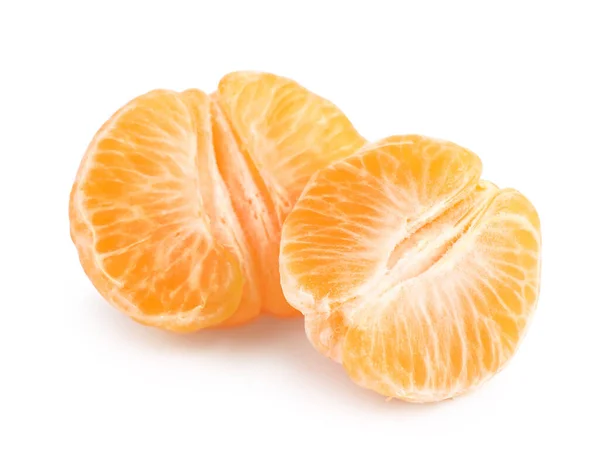 Fresh juicy peeled tangerines isolated on white — 스톡 사진