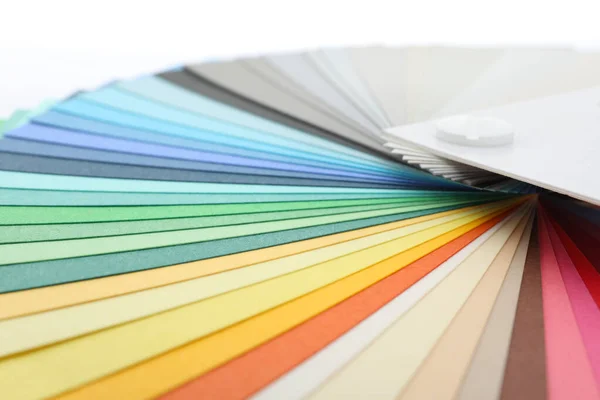 Vzorky palety barev na bílém pozadí, detailní záběr — Stock fotografie