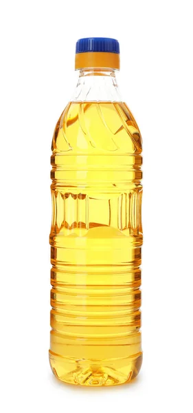 Főzőolaj fehér alapon izolált műanyag palackban — Stock Fotó