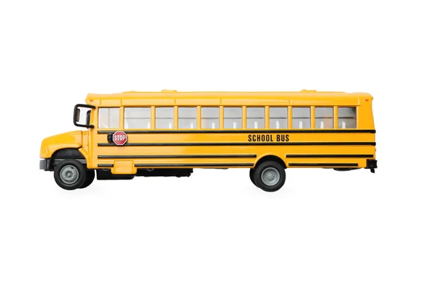 Żółty Autobus Szkolny Białym Tle Widok Góry Transport Dla Studentów — Zdjęcie stockowe
