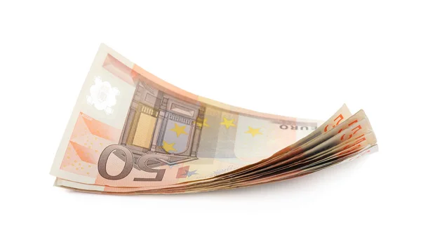 Notas de euro sobre fundo branco. Dinheiro e finanças — Fotografia de Stock