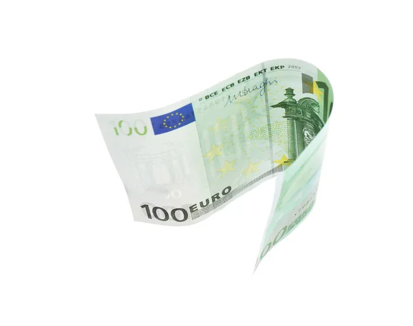 Банкнота Euro виділена на білому. Летючі гроші — стокове фото
