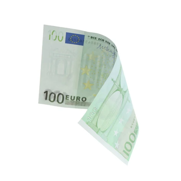 欧元钞票被白色隔离开。 飞钱 — 图库照片