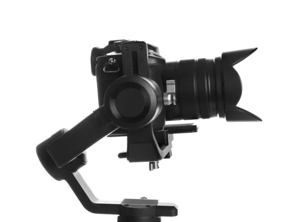 Moderní Profesionální Videokamera Izolovaná Bílém — Stock fotografie
