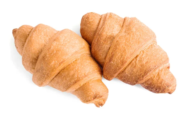 Croissants croustillants frais savoureux isolés sur blanc, vue sur le dessus — Photo