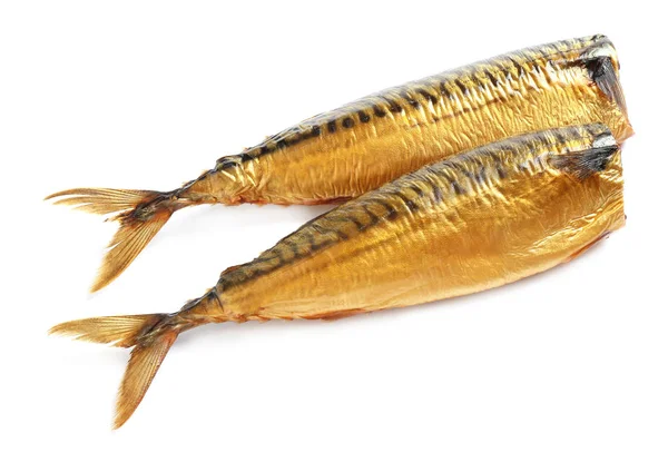 Chutné Uzené Ryby Izolované Bílém Lahodné Mořské Plody — Stock fotografie