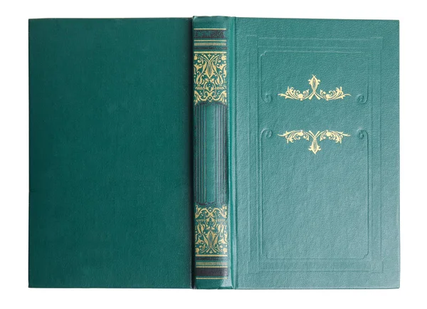 Libro Viejo Abierto Con Cubierta Verde Vintage Aislado Blanco Vista —  Fotos de Stock