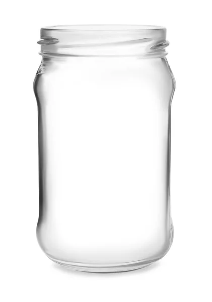 Open empty glass jar isolated on white — Stock Photo, Image