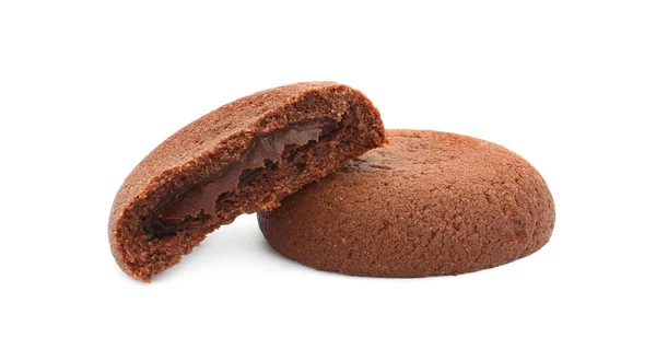 おいしい自家製チョコレートクッキー白の背景 — ストック写真