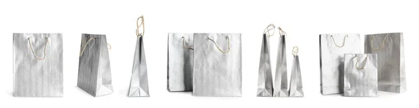 Набор Бумажных Пакетов Покупок Белом Фоне Баннерный Дизайн — стоковое фото
