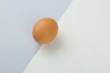 Renk arka plan, üstten görünüm üzerinde çiğ tavuk yumurta. Metin için yer