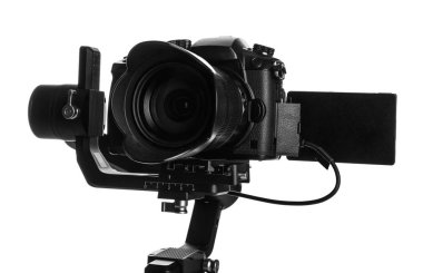Modern profesyonel video kamera beyaz, yakın çekim