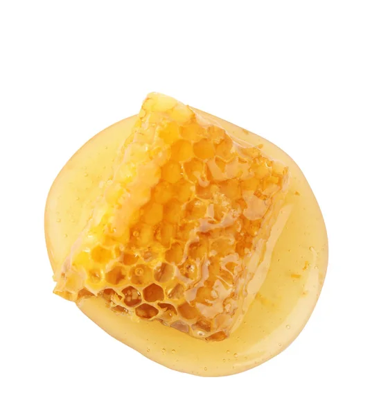 Piece of tasty fresh honeycomb isolated on white, top view — 스톡 사진