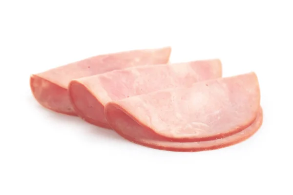 Snijdt Smakelijke Verse Ham Geïsoleerd Wit — Stockfoto