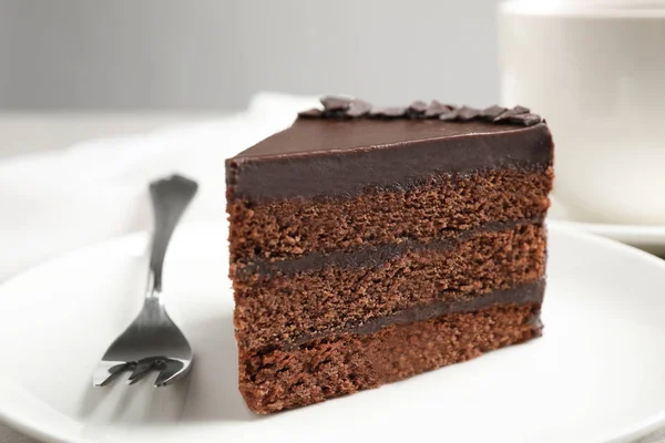 Piece Tasty Chocolate Cake Served Plate — Stock Photo, Image